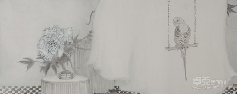 国画 裁花剪叶系列二 黄岑 39×96cm 2013 设色纸本