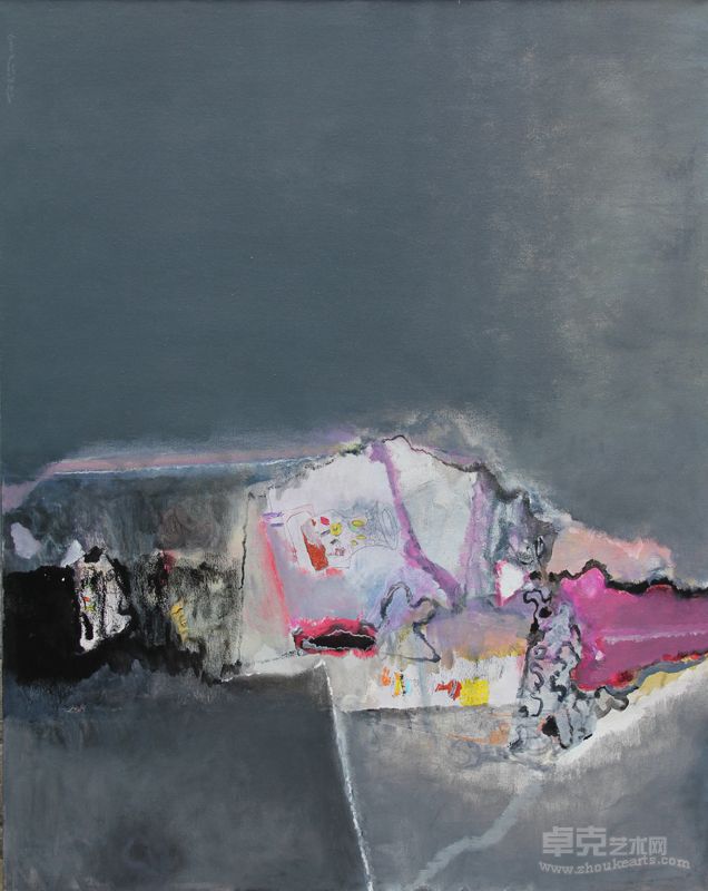 （Spiritual garden Series 2009.5后园系列2009.5陆云华100×80cm Mixed material on canvas 布上综合材料）