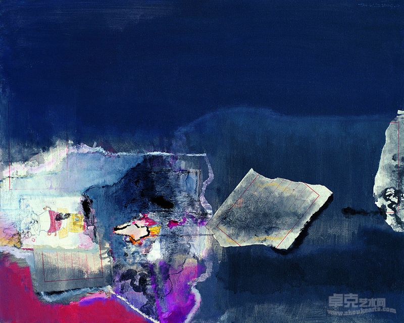 （Spiritual garden Series 2009.6后园系列2009.6陆云华100×80cm Mixed material on canvas 布上综合材料）