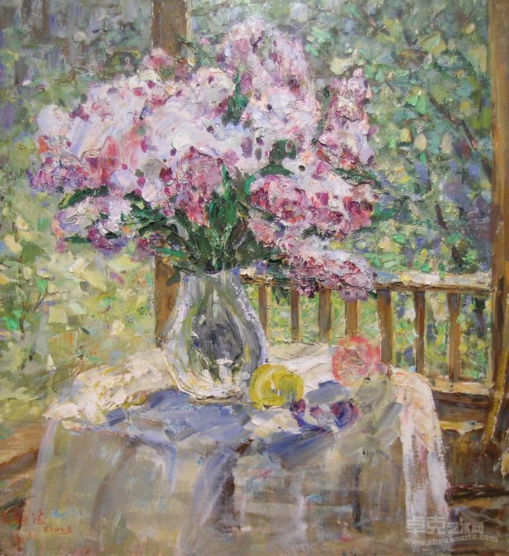 《庭院的花》83×74cm 张华清 2000年