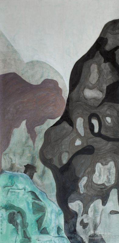 黑石+Black+Stone+纸本设色+133×66cm+2007
