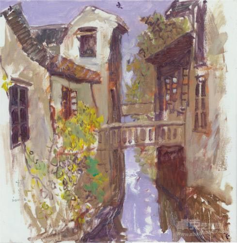 油画：水巷悠悠（50厘米x50厘米）