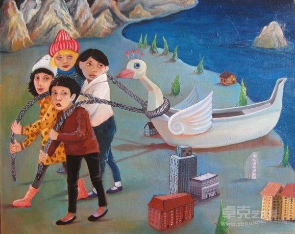 四个纤夫 布面油画 40x50cm 2011年