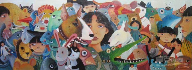 刘冰 聚会60×180cm 布面油画 2011 ￥30000