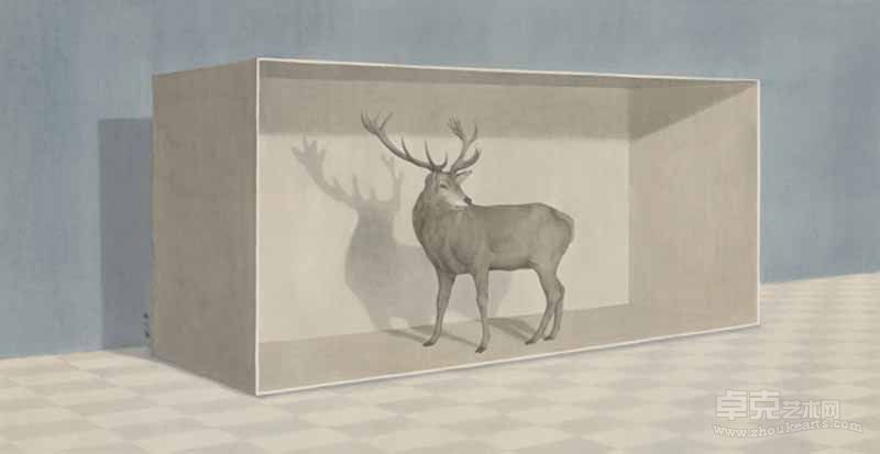 秦艾-盒子裡的鹿-64.5×125cm-設色紙本-2011