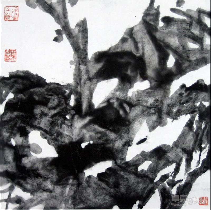 邓达平  听雨  水墨纸本  35cm×35cm  2007年7