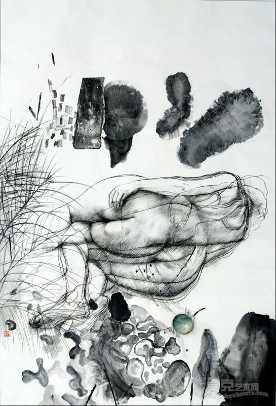 于振平 青苹果系列一 139cm×203cm  墨笔纸本 2005年