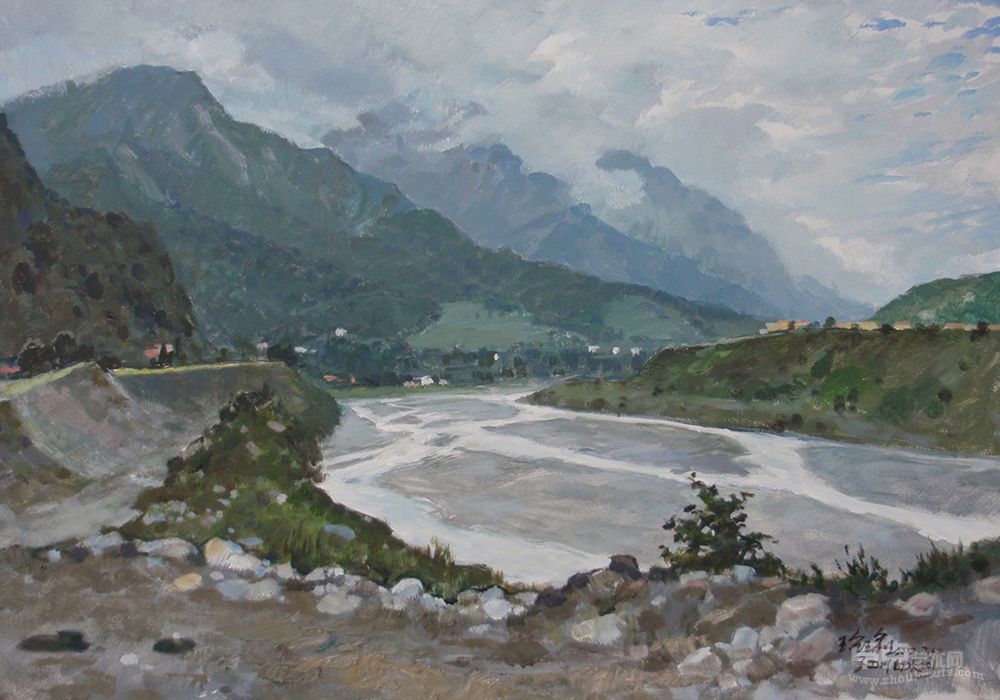 白水河系列之大河滩（80cmx60cm）油画