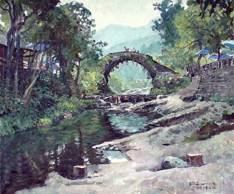 上里古镇系列 二仙桥（60cmx50cm）油画
