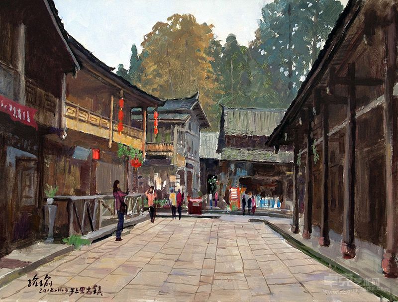 上里古镇系列 老街（80cmx60cm）油画