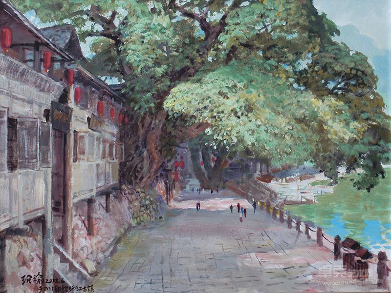 柳江古镇系列之江边古树（80cmx60cm）丙烯