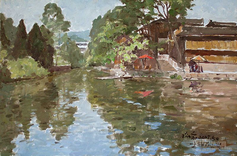 上里古镇系列 微波斜照（40cmx70cm）油画