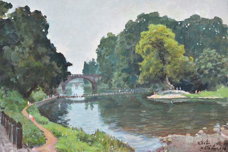 柳江古镇系列之镇口双桥（50cmx44cm）油画
