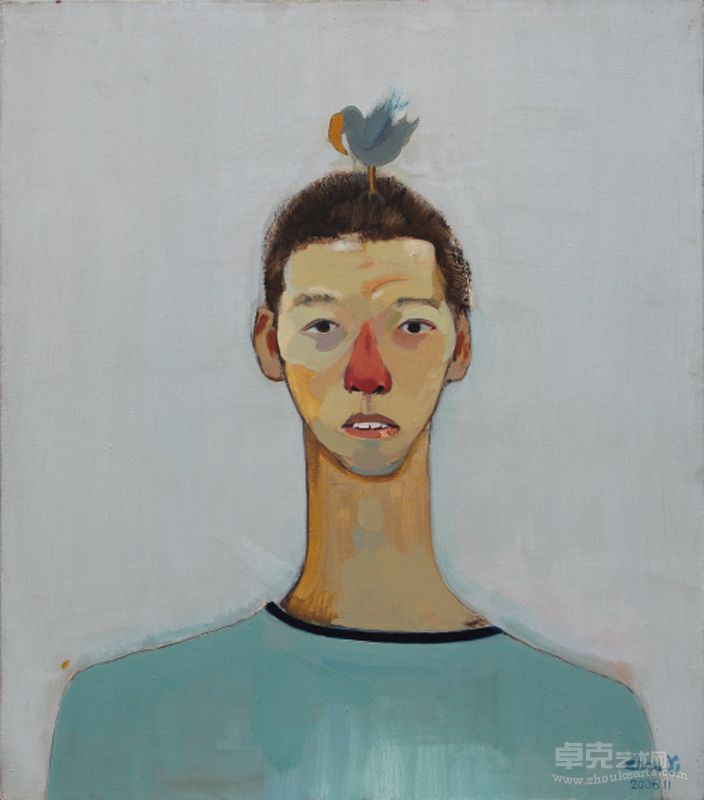 头上的鸟儿2，60X70CM，布面油画，2006年