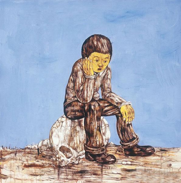 男孩与头骨 李继开 100x100cm 2012年作