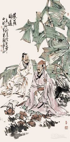 李庆富 作品：蕉蔭论道 尺寸：136x68cm