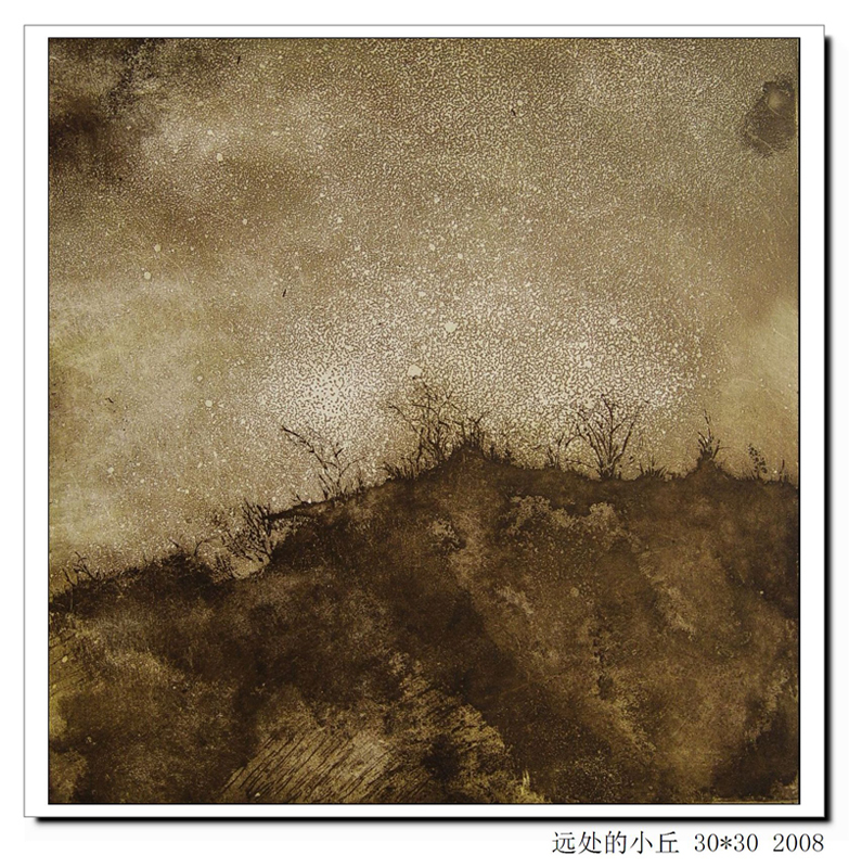李莹 远处的小丘 30cm×30cm 铜版蚀刻 2008