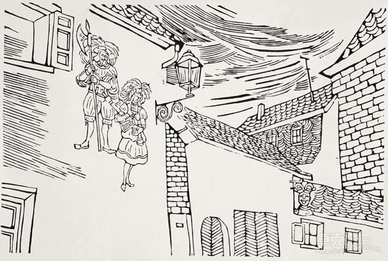 杨春华 德国小镇壁画 27cm×40cm 水印木刻1999