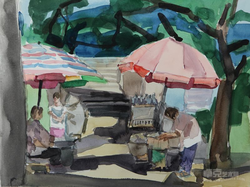 桥头小贩 32·41cm 2012年 中国美术学院教授周刚
