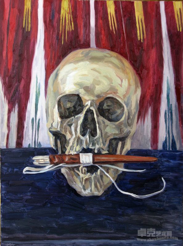 拜合提亚尔•阿布都热依木- 人是静物的头骨-100X80cm-布面油画