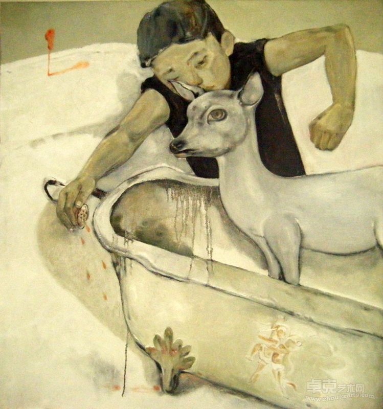 焦璐萍-梦境·洗鹿-100X90cm-布面油画