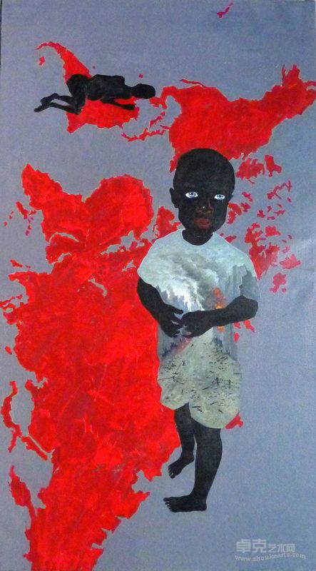 张在生-战地孤儿-74×130cm-布面丙烯