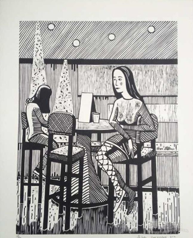 两个女人，55x38cm，木刻版