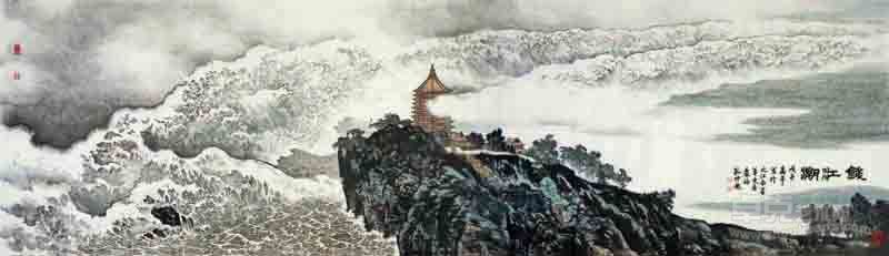 孔仲起《钱江潮》145x510cm,2009年.
