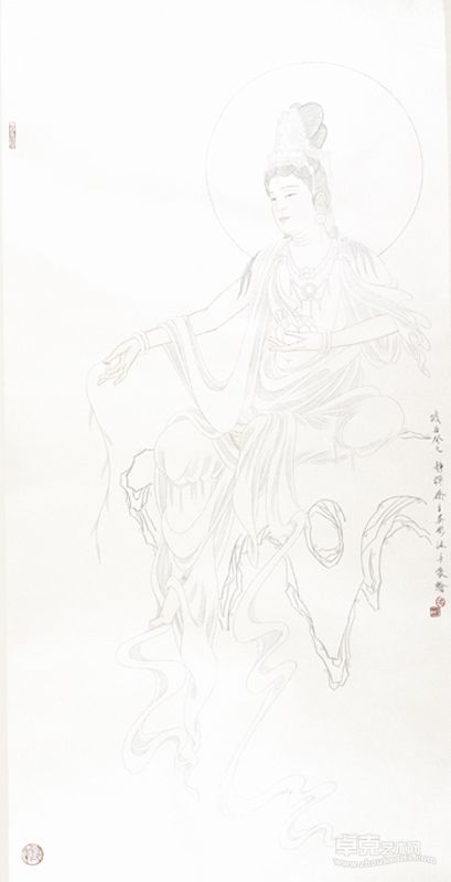 吴彤 白描观音 139X69.5cm 镜片