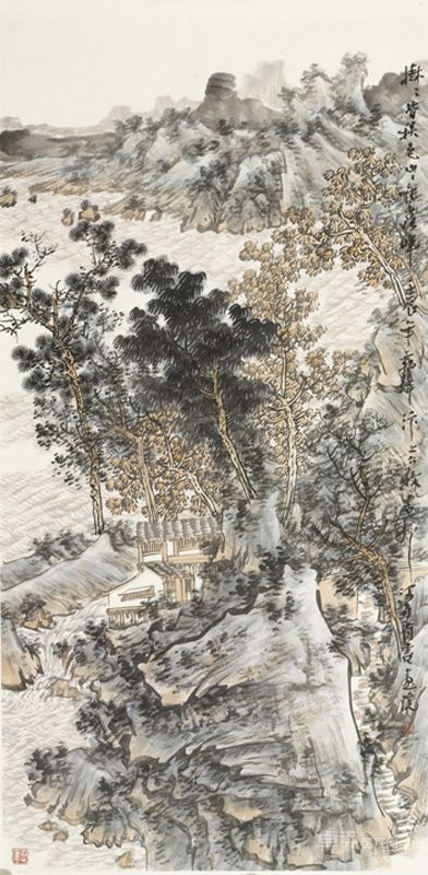 谢冰毅 山水 138X69cm 镜片