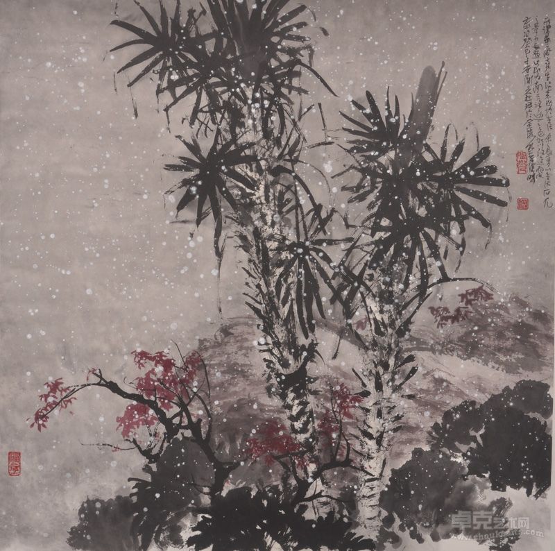 杜斌踪旅暮雪纸本68乘68