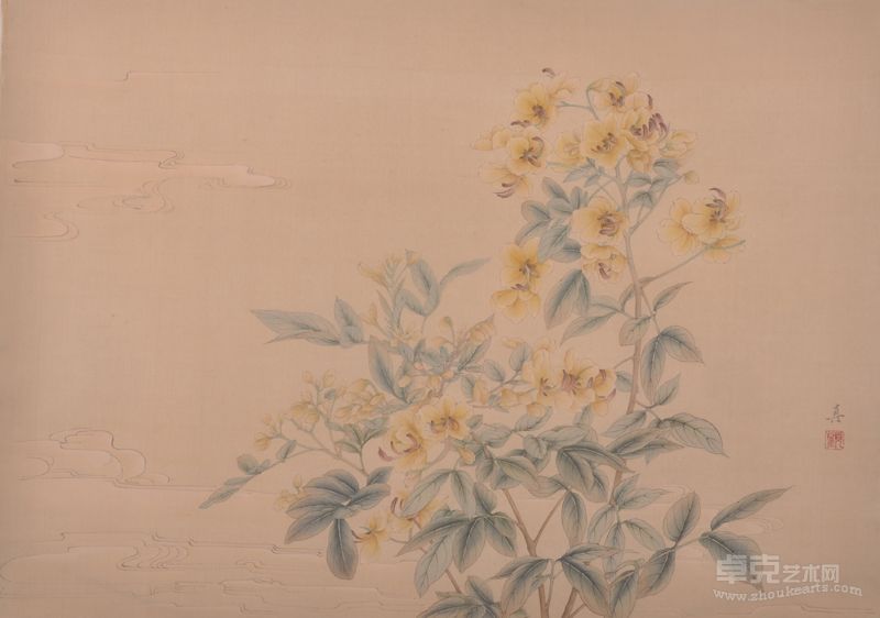 顾真真 花卉绢本50乘60