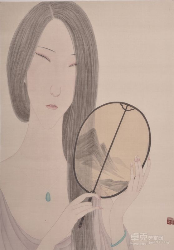 司子鸣执扇仕女43乘30