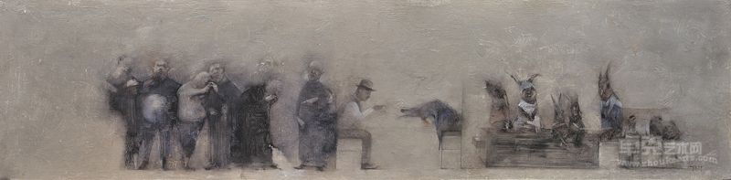 《 我们需要和兔子好好谈下世界观》胡顺香 布面油画  20x80cm  2012