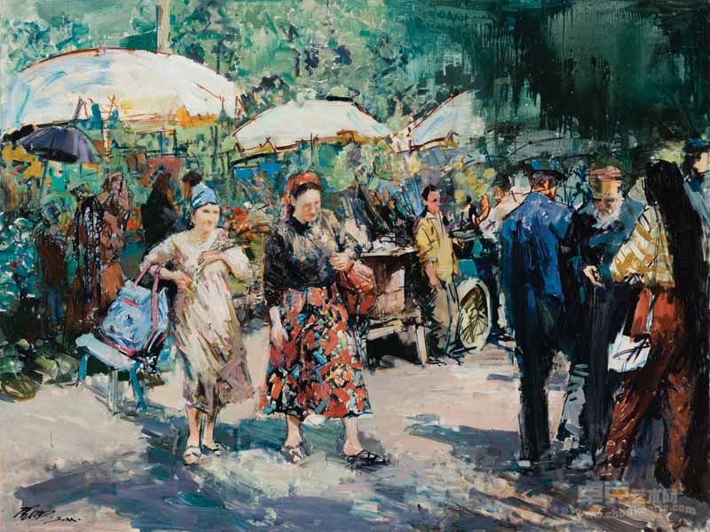 边疆集市    布面油画    97×130cm    1999年