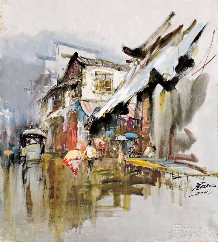 古城春雨    布面油画    80×60cm    1996年