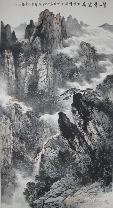 王世勇2011年黄山云瀑图 178×96cm