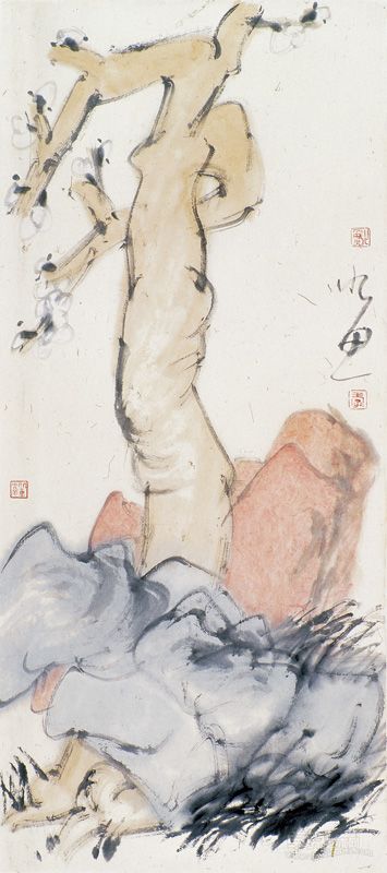 季酉辰  石与梅花    88×38cm     季酉辰作于2005年