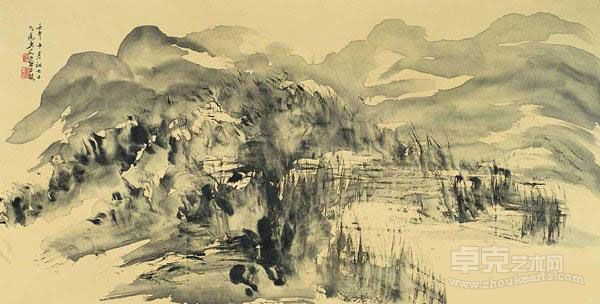 潇湘云起 刘知白 68x134cm