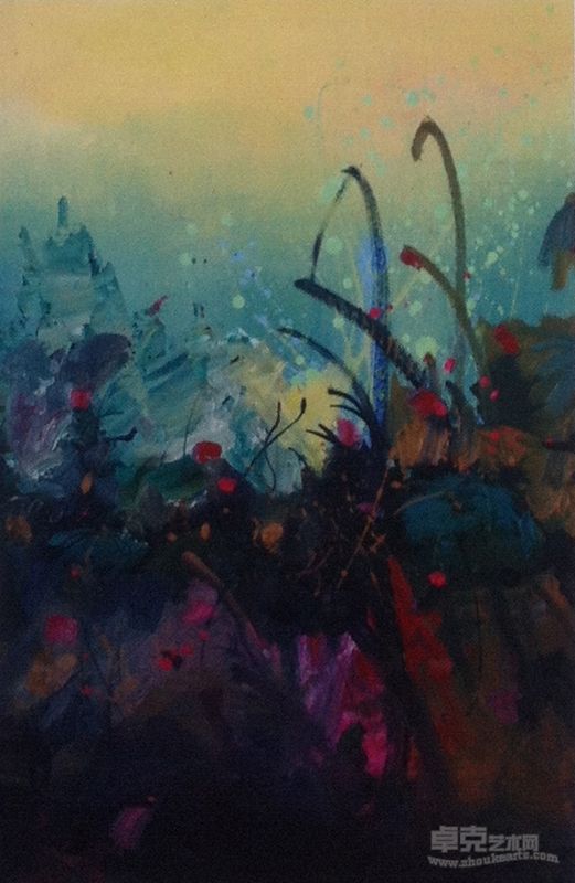 油画《荷塘》