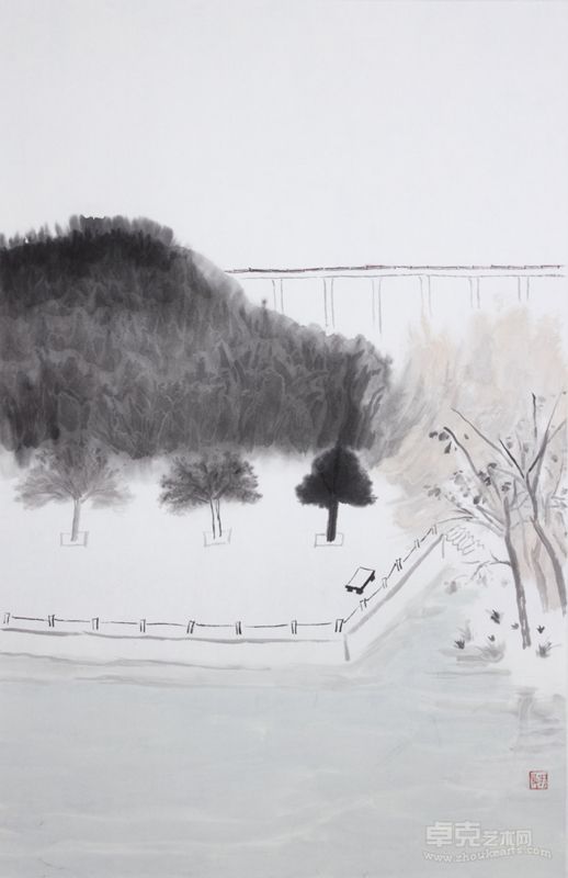王牧羽《边城·之九》 45·70  纸本水墨  2012年