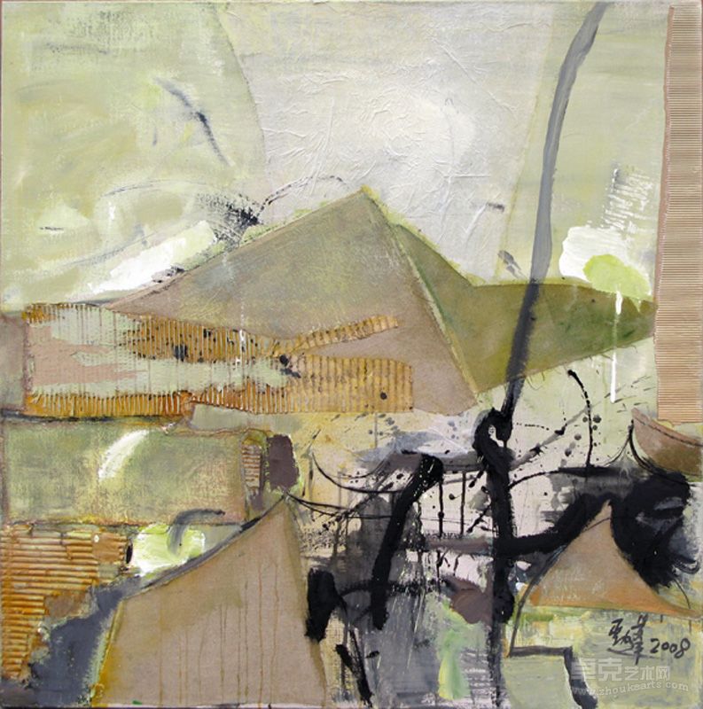 《山水》刘劲蓬 100X100CM 布面综合材料2