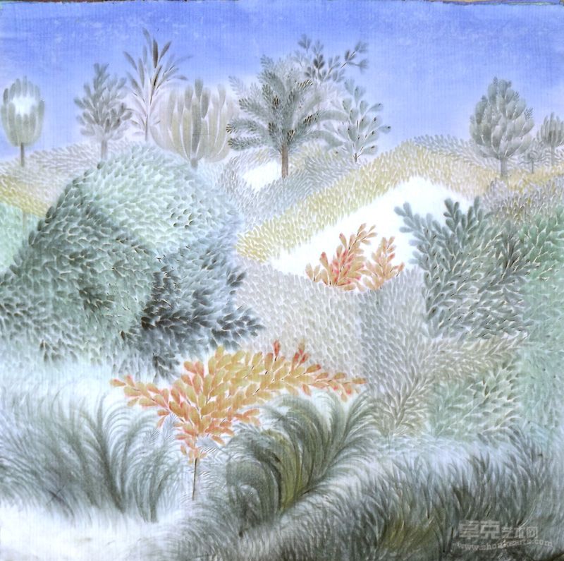 李富作品《田园风-空间系列》之五纸本彩墨100x100cm