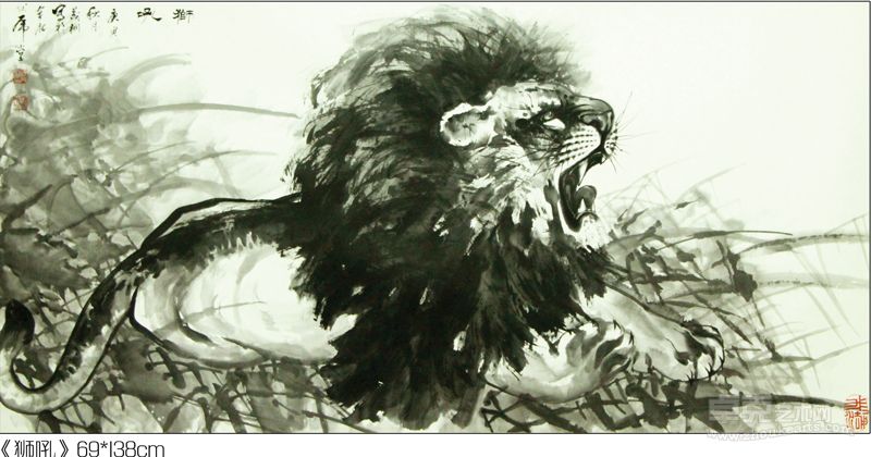 葛茂桐《狮吼》69x138cm