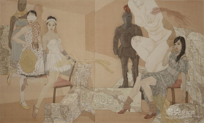 岳小飞 飘浮的影绢本170cm×280cm2009