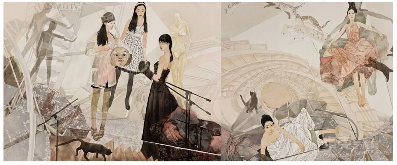 岳小飞 岳小飞《错位》绢本180cm乘500cm2013