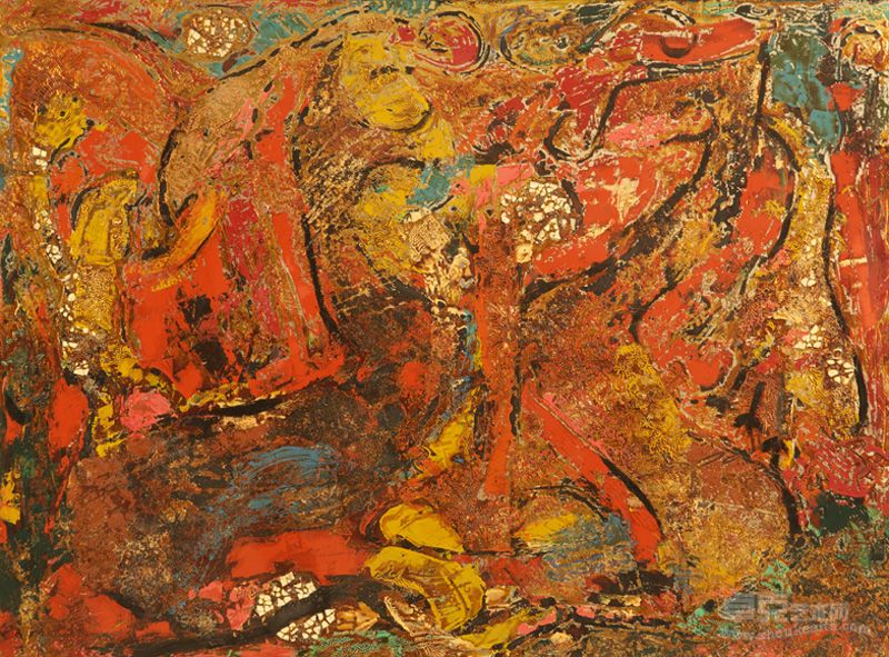 方兆华 逐日 52× 70CM 大漆、铝箔、色粉  2010