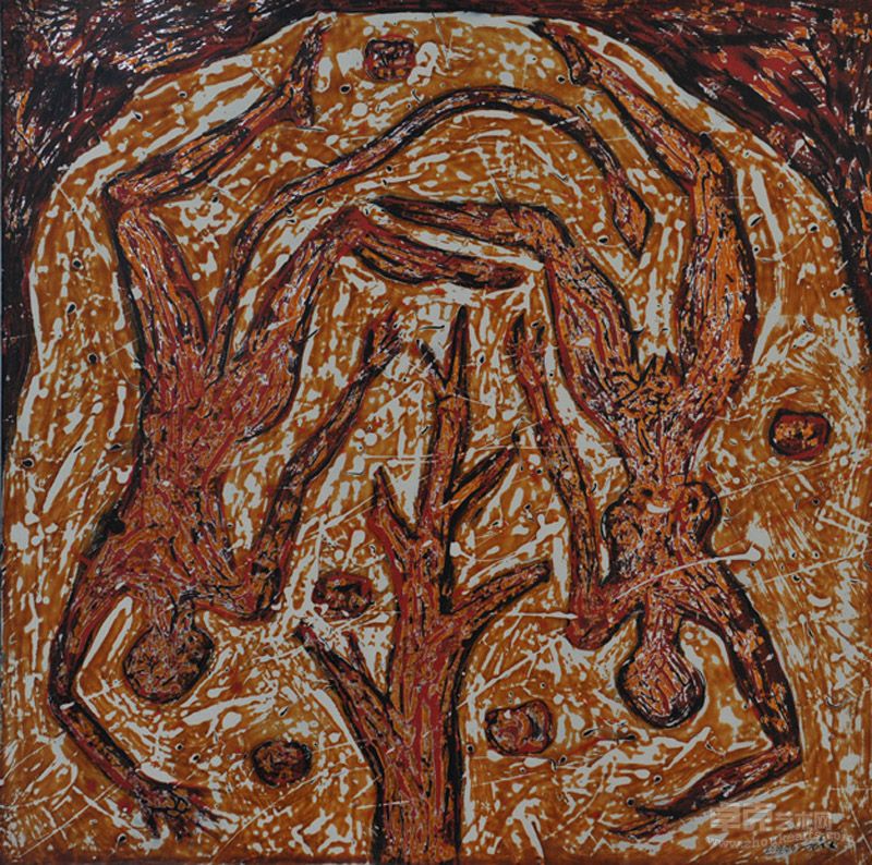 郭晓东 漆画《起源》60-60cm2009