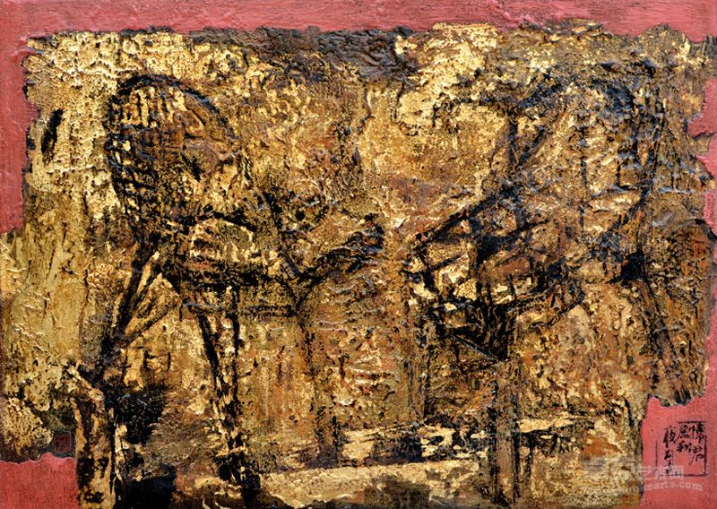 刘善林《怀君属秋夜》  大漆及辅助材料 105X75cm 2012-2013