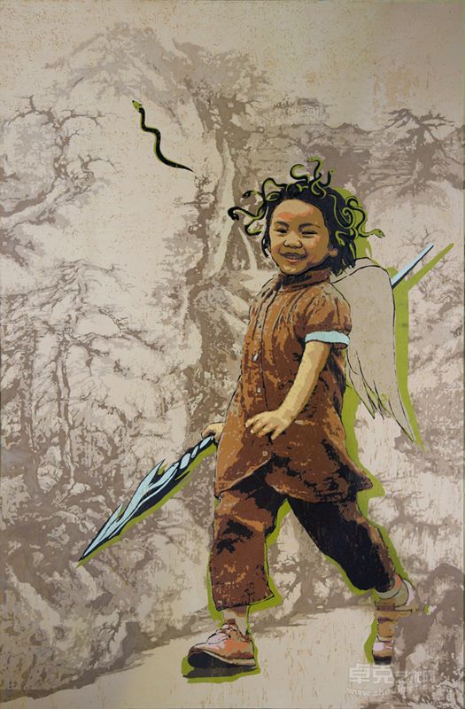 未明漆画《向宋画致敬！之八》 木板上天然漆  160cm×105cm  2010年